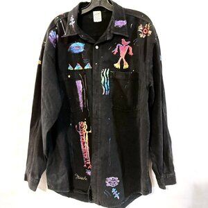 Sarah Handpainted Rodeo Top Shirt Size Large Cotton Southwestern Kokopelli Black